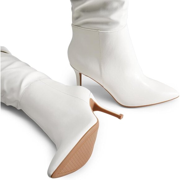 Women's White-pu Faux Leather Over The Knee Boots Thigh High Pointed Toe Boot - Picture 4 of 6